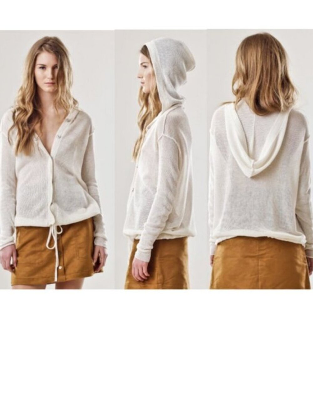 Krista Elsta XS NEW $201 Current Mylene White 100% Linen Cardigan Sweater Hooded